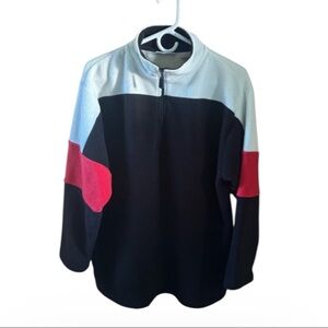 NORTHCREST Quarter-Zip Fleece Pullover Large Black White Red Long Sleeve GUC
